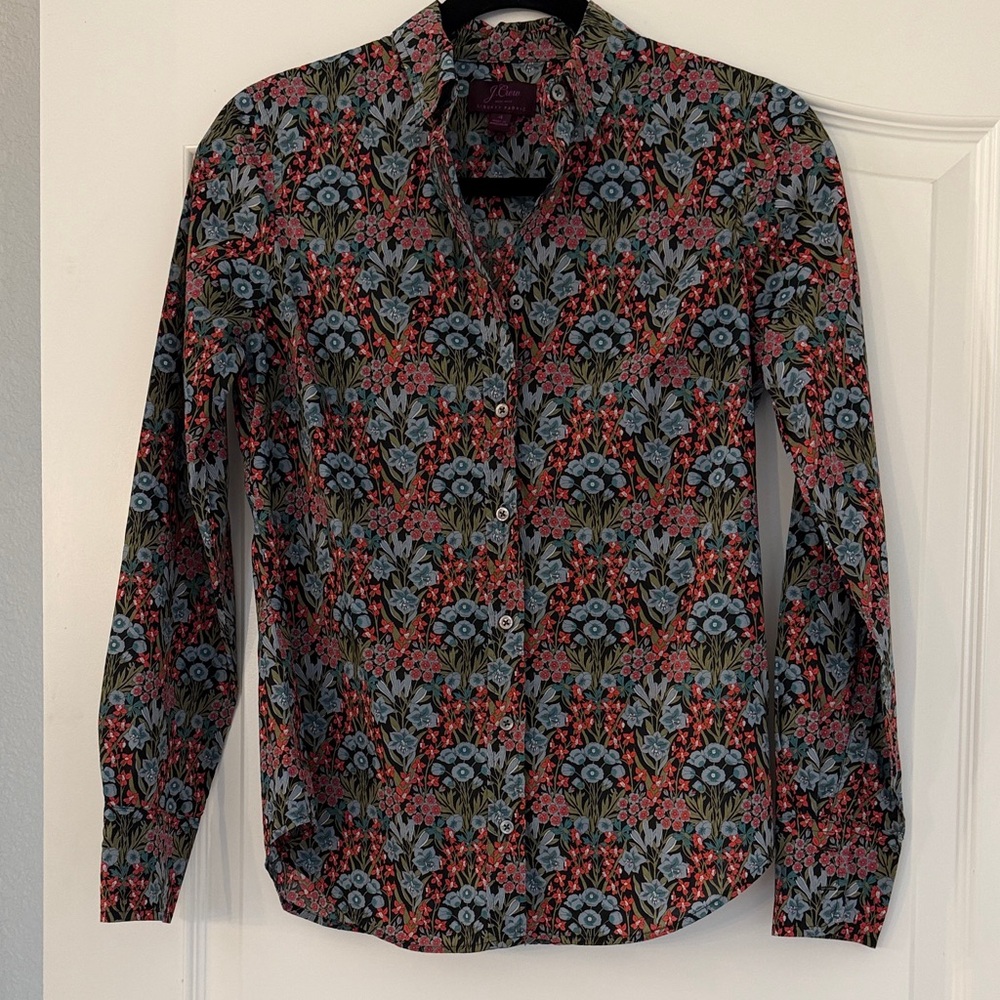 J. Crew Women’s Liberty Fabric Floral Button Down Shirt - Red and Blue